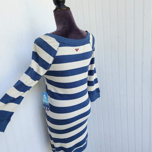 NWT Roxy Rain Shine Sweater Dress Blue Cream Striped Long Sleeve Stretch Sz S - Picture 9 of 14